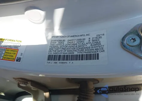 2018 Honda Accord Lx z USA, uszkodzony, nr VIN 1HGCV1F16JA130639